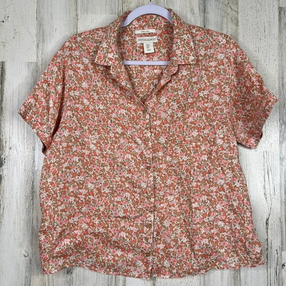 Cynthia Rowley 100% Linen Floral Ditsy Shirt Womens Button Down Short Sleeve Top - Picture 1 of 9